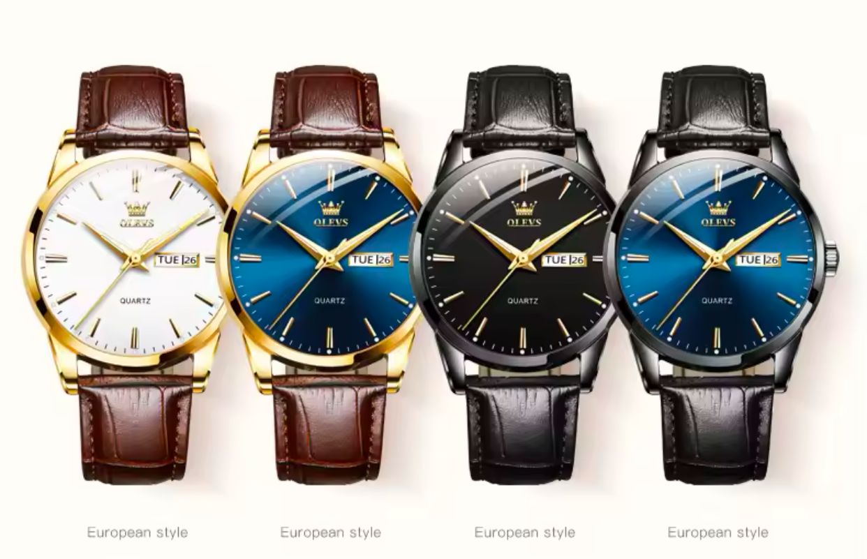 Leather Watch OLEVS 6898 Man WristWatches Luxury Day Date Quartz Watches Waterproof Watch