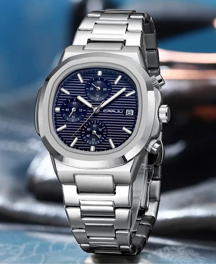 Luxury Man Watch CRRJU 2319 Business Waterproof Male Clock Luminous Date Stainless Steel Square Quartz Watch