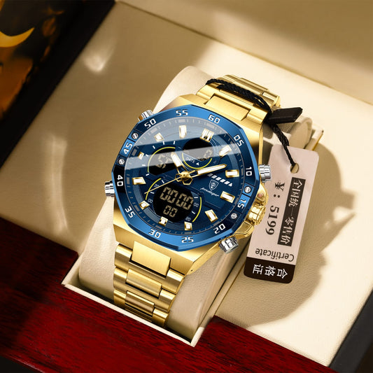 Poedagar E101 New Men Digital Watch LED Dual Time Display Waterproof Stainless Steel Electronic Quartz Men's Watches