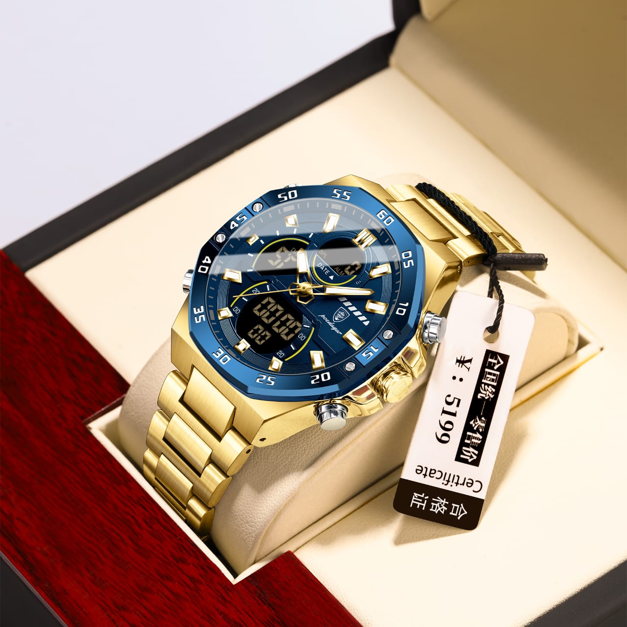 Poedagar E101 New Men Digital Watch LED Dual Time Display Waterproof Stainless Steel Electronic Quartz Men's Watches
