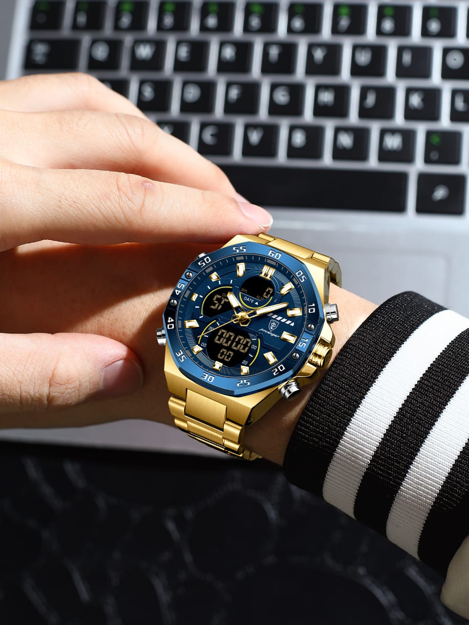 Poedagar E101 New Men Digital Watch LED Dual Time Display Waterproof Stainless Steel Electronic Quartz Men's Watches