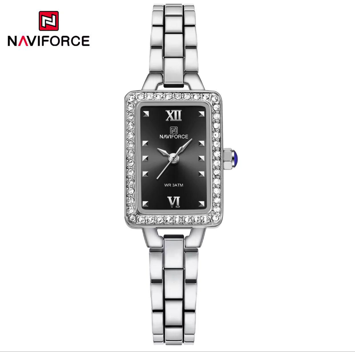 NAVIFORCE NF5043 Luxury Brand Square Quartz Watch Women Fashion Stainless Steel Waterproof Wristwatch Elegant Lady Watches