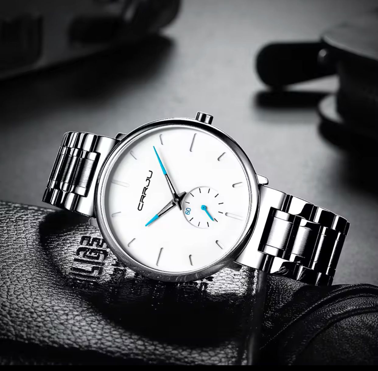 Mens Watches Stainless Steel Men Wrist Watch CRRJU 2150 Casual Luxury Waterproof Sport Watch for Men Quartz