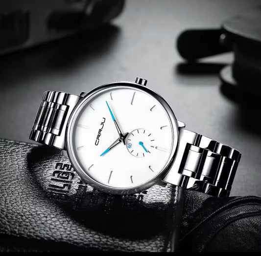 Mens Watches Stainless Steel Men Wrist Watch CRRJU 2150 Casual Luxury Waterproof Sport Watch for Men Quartz