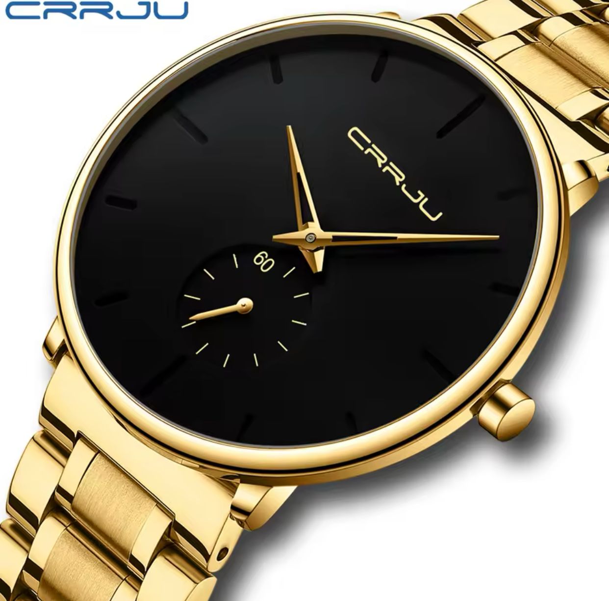 Mens Watches Stainless Steel Men Wrist Watch CRRJU 2150 Casual Luxury Waterproof Sport Watch for Men Quartz