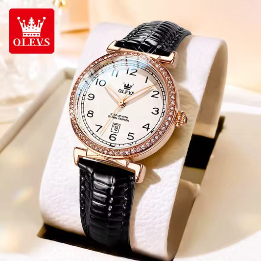 Classic Quartz Ladies Leather Wristwatch OLEVS 5590  Number Scale Original Watch For Women Waterproof Luminous Date Woman Watches