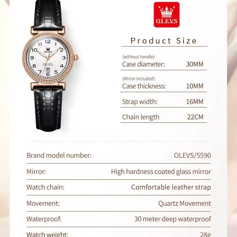 Classic Quartz Ladies Leather Wristwatch OLEVS 5590 Number Scale Original Watch For Women Waterproof Luminous Date Woman Watches
