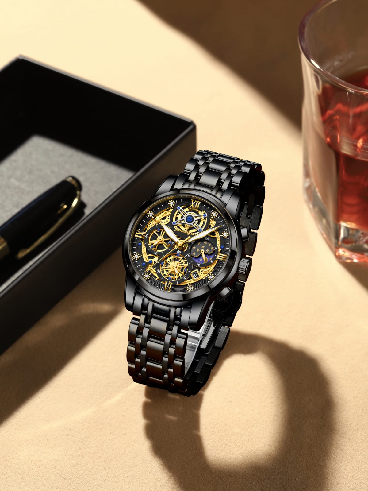 New Arrivals Quartz Watch POEDAGAR 984 for Men Luxury Stainless Steel Waterproof Chronograph Men Watches