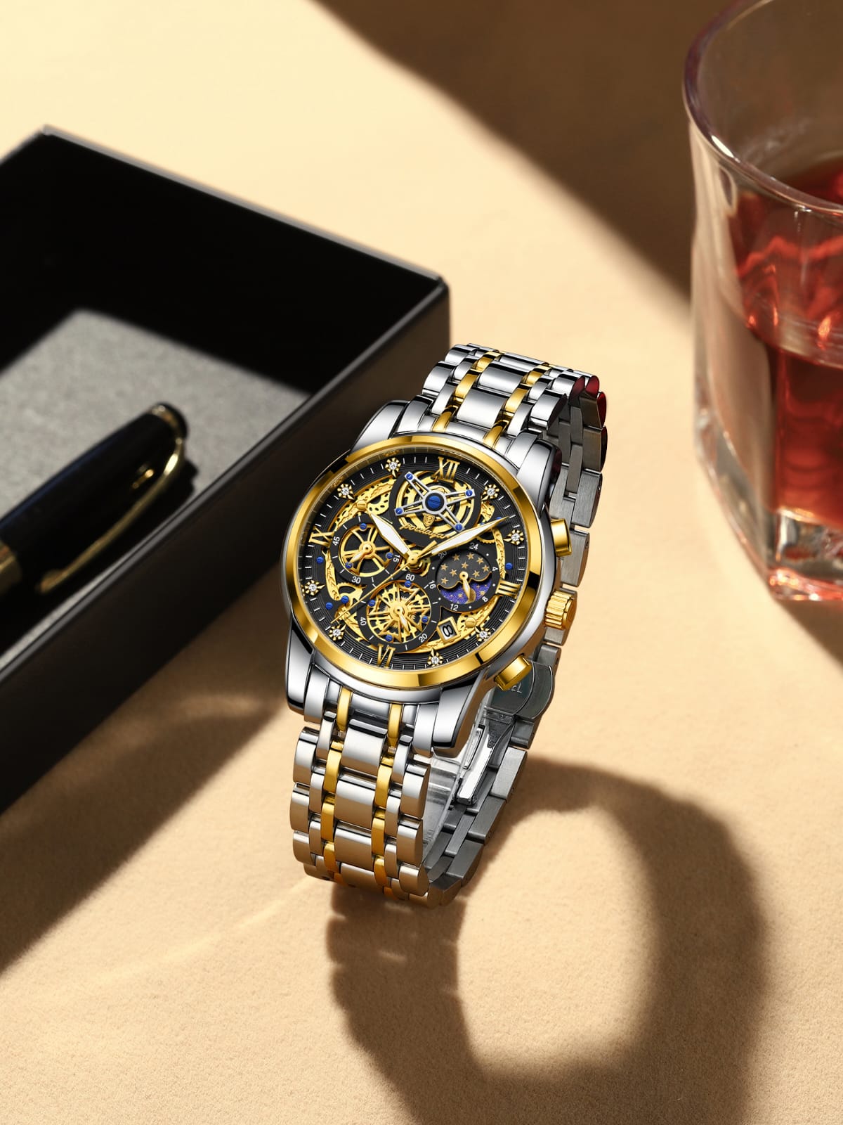 New Arrivals Quartz Watch POEDAGAR 984 for Men Luxury Stainless Steel Waterproof Chronograph Men Watches