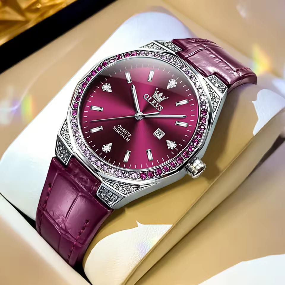 Waterproof Business Quartz Wristwatch OLEVS 5606 High Definition Mirror Classic Genuine Leather Lady Beauty Women Diamond Watch