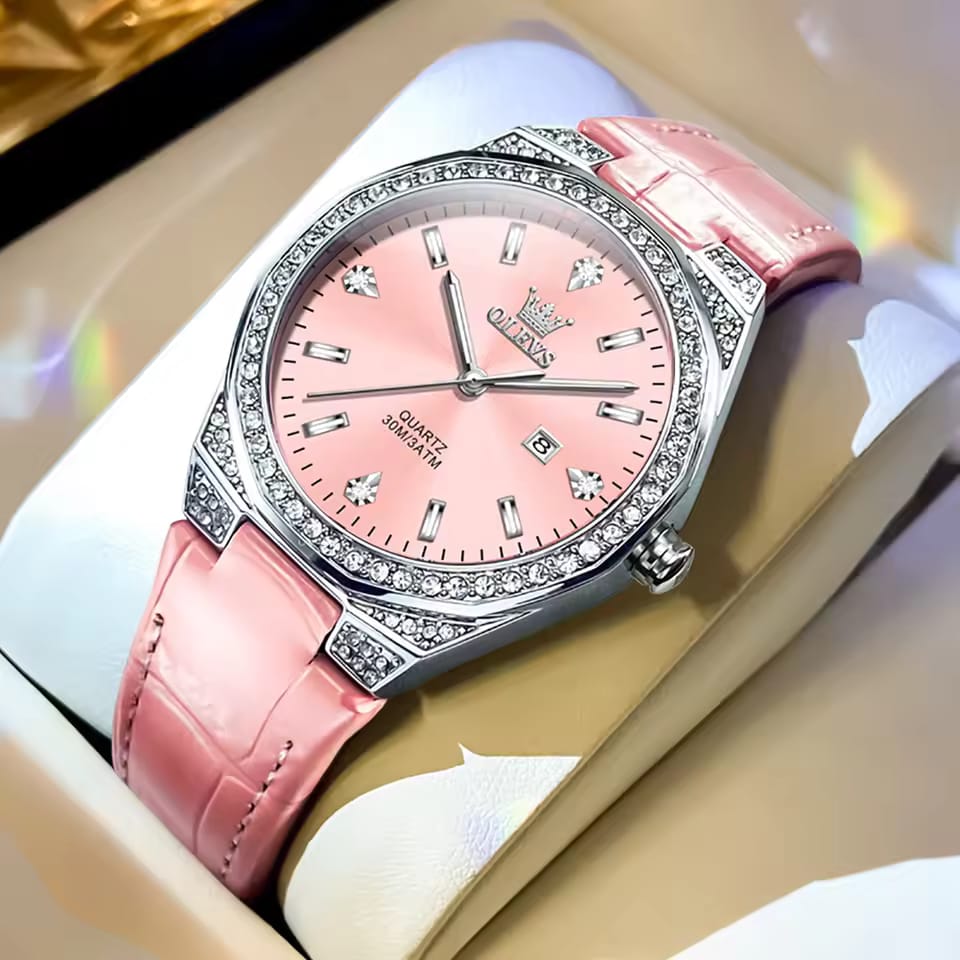 Waterproof Business Quartz Wristwatch OLEVS 5606 High Definition Mirror Classic Genuine Leather Lady Beauty Women Diamond Watch