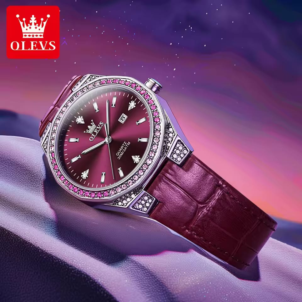 Waterproof Business Quartz Wristwatch OLEVS 5606 High Definition Mirror Classic Genuine Leather Lady Beauty Women Diamond Watch
