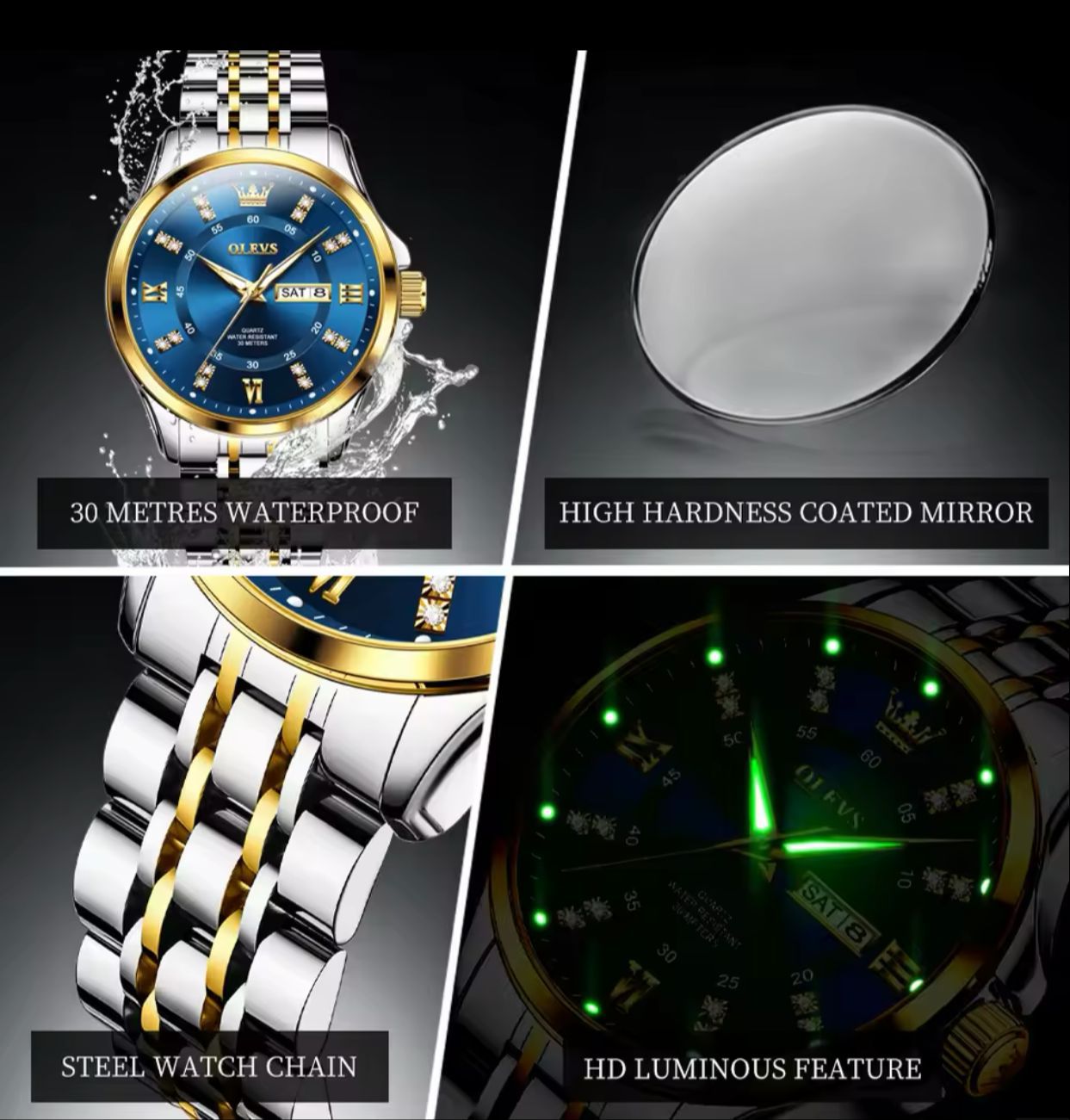 Auto Date Luxury Stainless Steel Strap OLEVS 3620 Waterproof Elegant Quartz Wrist Watches Top Brand Luminous Hands Men's Watch
