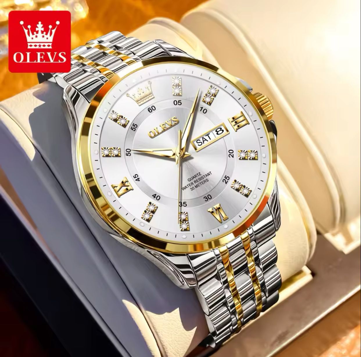 Auto Date Luxury Stainless Steel Strap OLEVS 3620 Waterproof Elegant Quartz Wrist Watches Top Brand Luminous Hands Men's Watch