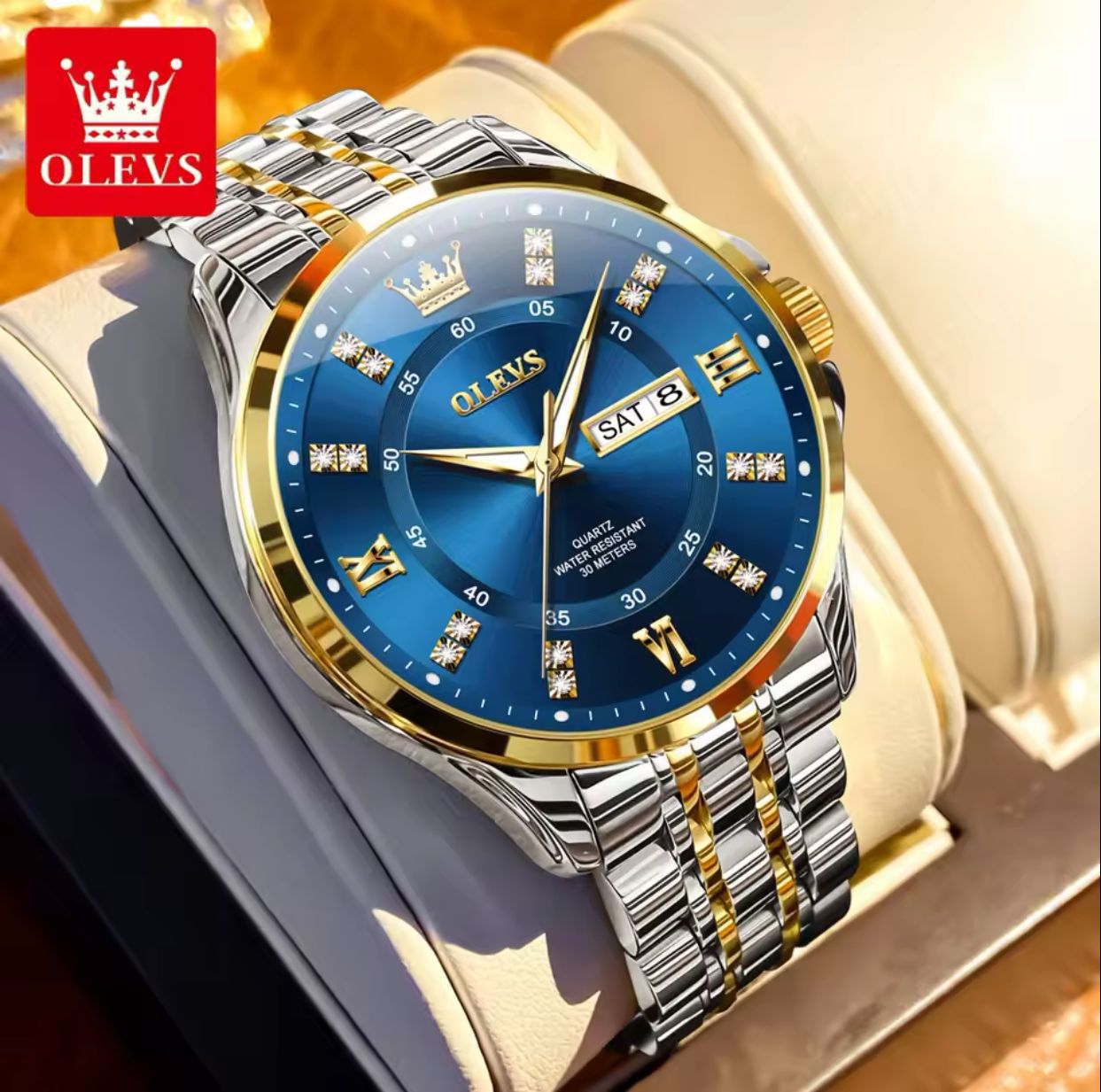 Auto Date Luxury Stainless Steel Strap OLEVS 3620 Waterproof Elegant Quartz Wrist Watches Top Brand Luminous Hands Men's Watch