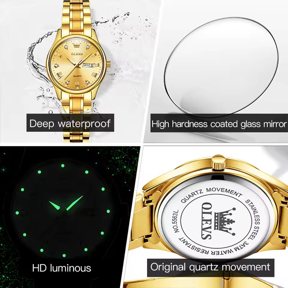 Quartz Watch for Women OLEVS 5563 Classic Leisure Stainless steel Waterproof Dual Calendar Luxury Brand Ladies Watch Original