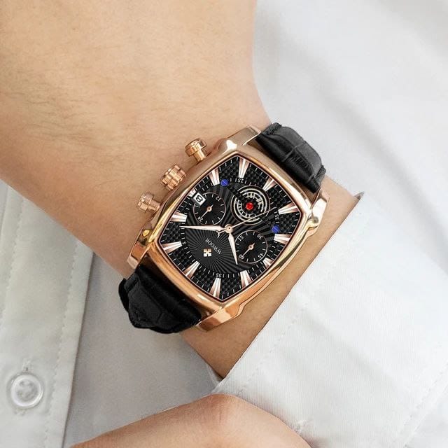 High Quality WWOOR 8843 Square Leather Band Watch Fashion Chronograph Business Waterproof Quartz Men Watches Luxury