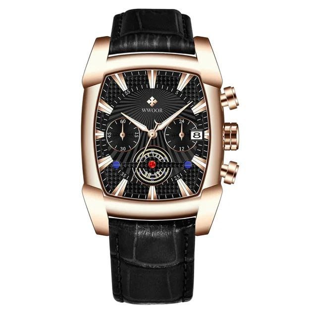 High Quality WWOOR 8843 Square Leather Band Watch Fashion Chronograph Business Waterproof Quartz Men Watches Luxury