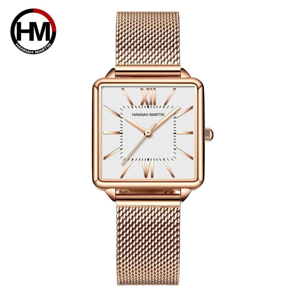 Hot Selling Women Quartz Movement HANNAH MARTIN 1082 Green Dial Roman Square Watches Stainless Steel Case Women Ladies Watches