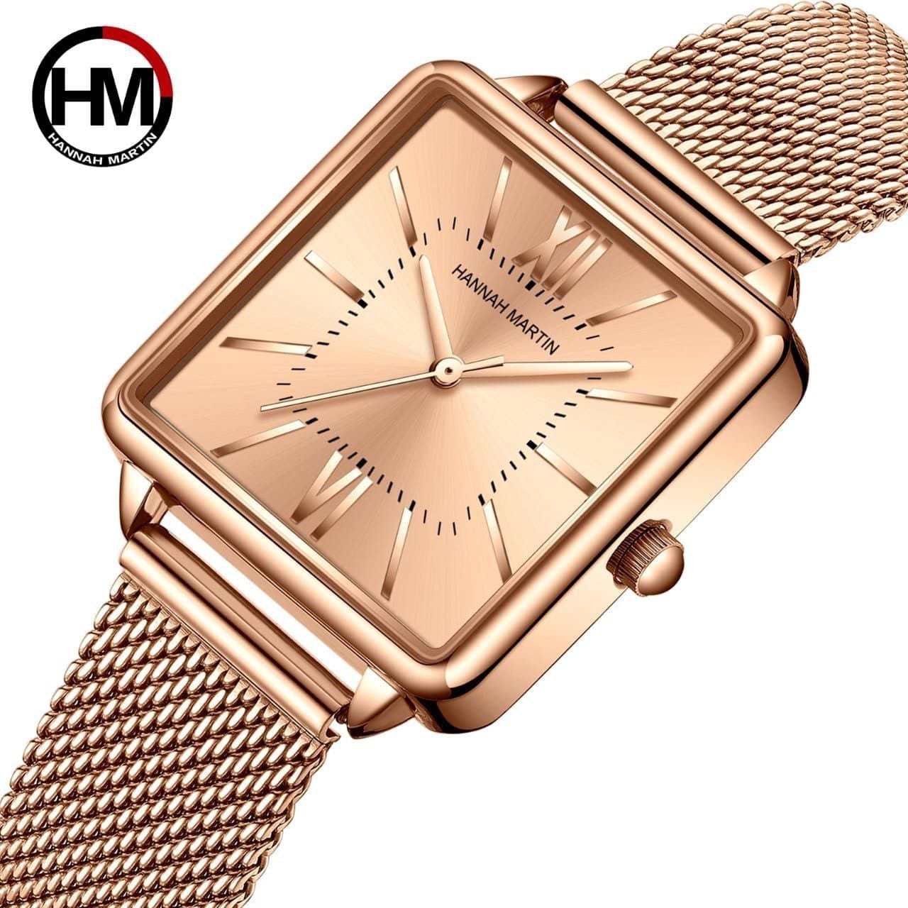 Hot Selling Women Quartz Movement HANNAH MARTIN 1082 Green Dial Roman Square Watches Stainless Steel Case Women Ladies Watches