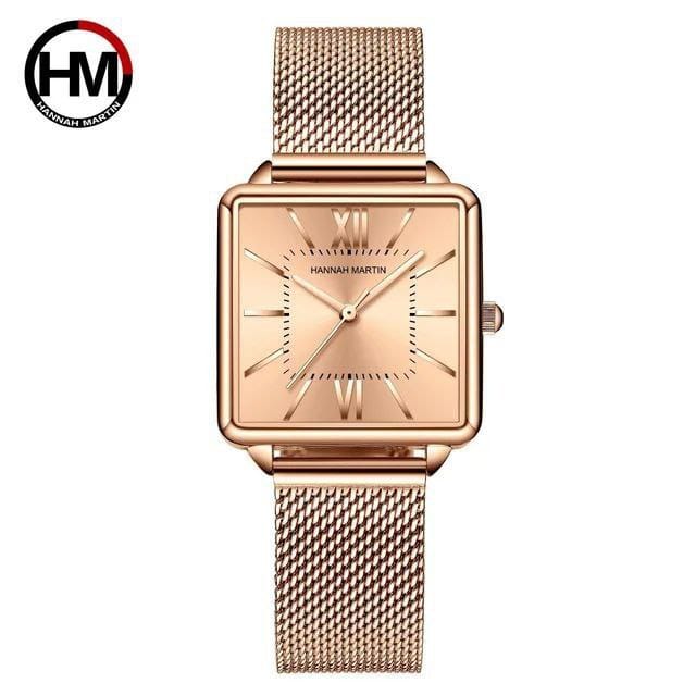 Hot Selling Women Quartz Movement HANNAH MARTIN 1082 Green Dial Roman Square Watches Stainless Steel Case Women Ladies Watches