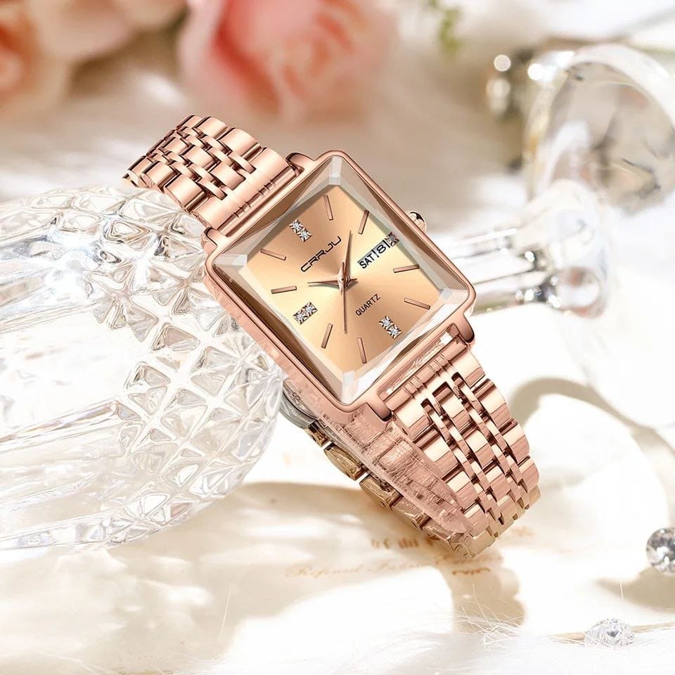 Diamond rectangle quartz women with Day Date Jewellery Bracelet ladies watch