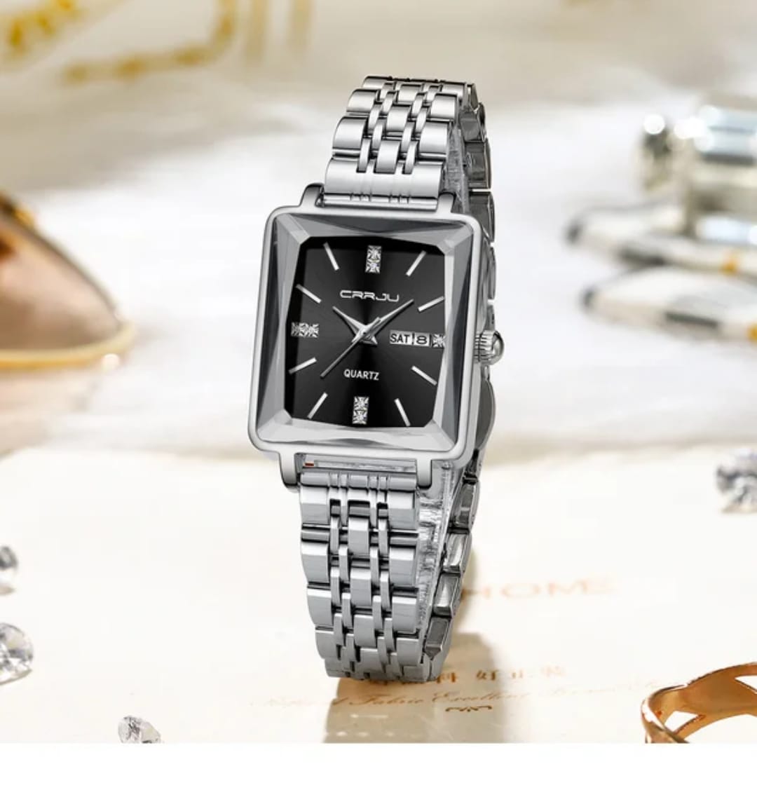 Diamond rectangle quartz women with Day Date Jewellery Bracelet ladies watch
