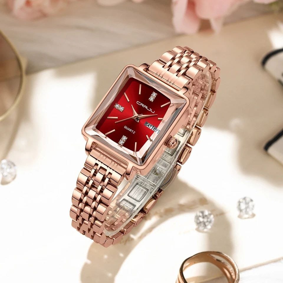 Diamond rectangle quartz women with Day Date Jewellery Bracelet ladies watch