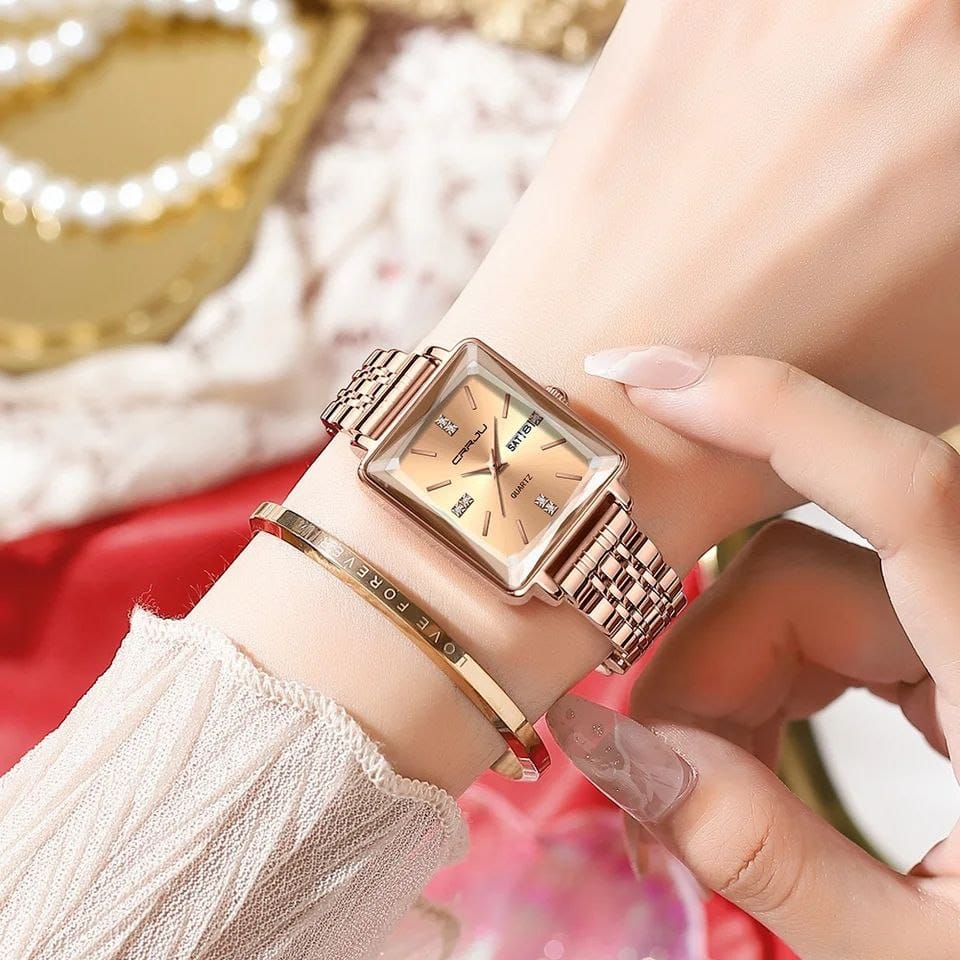 Diamond rectangle quartz women with Day Date Jewellery Bracelet ladies watch