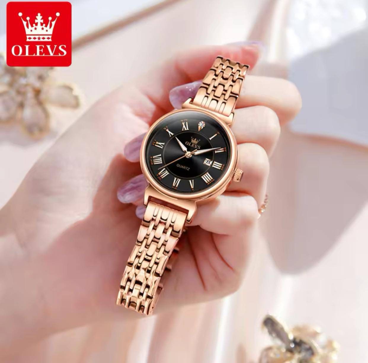 Elegant Rose Gold Women's Watches OLEVS 9997 Brand Luxury Waterproof Automatic Date Quartz Wrist Watch for Lady