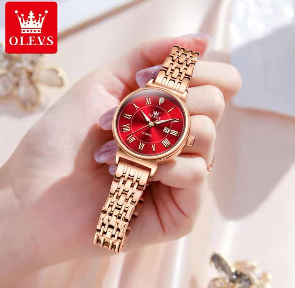 Elegant Rose Gold Women's Watches OLEVS 9997 Brand Luxury Waterproof Automatic Date Quartz Wrist Watch for Lady