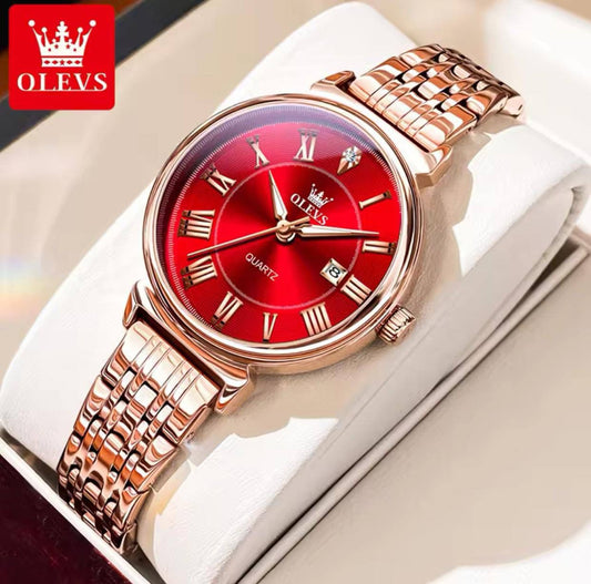 Elegant Rose Gold Women's Watches OLEVS 9997 Brand Luxury Waterproof Automatic Date Quartz Wrist Watch for Lady