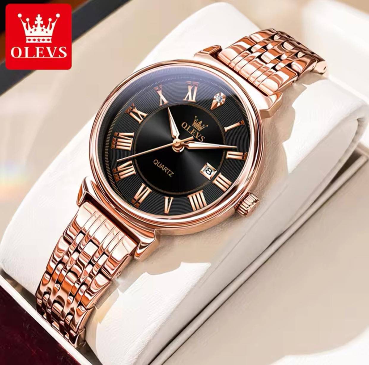 Elegant Rose Gold Women's Watches OLEVS 9997 Brand Luxury Waterproof Automatic Date Quartz Wrist Watch for Lady