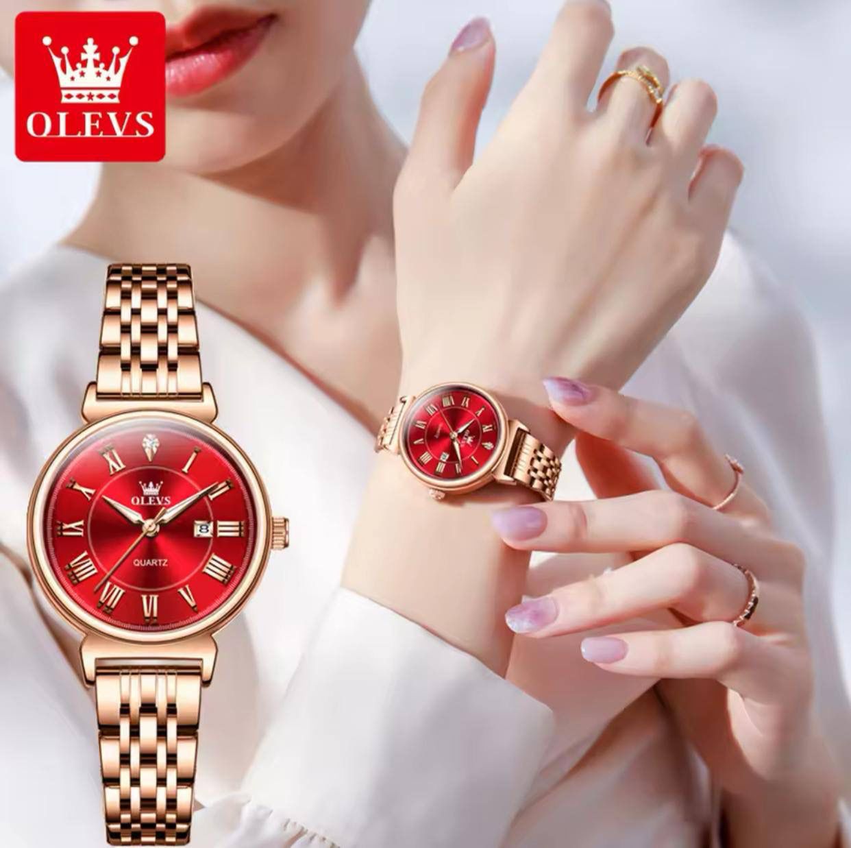 Elegant Rose Gold Women's Watches OLEVS 9997 Brand Luxury Waterproof Automatic Date Quartz Wrist Watch for Lady