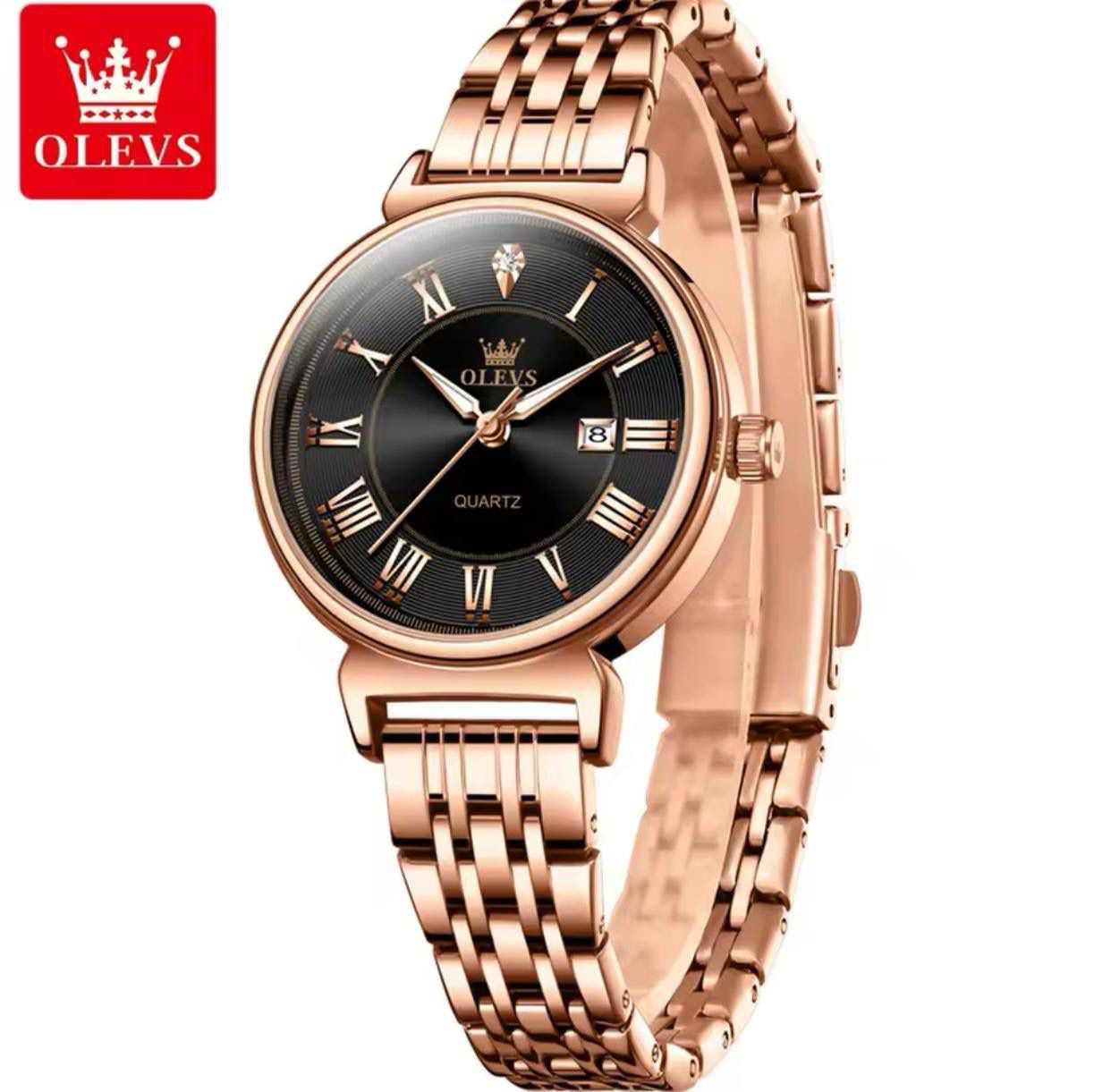 Elegant Rose Gold Women's Watches OLEVS 9997 Brand Luxury Waterproof Automatic Date Quartz Wrist Watch for Lady