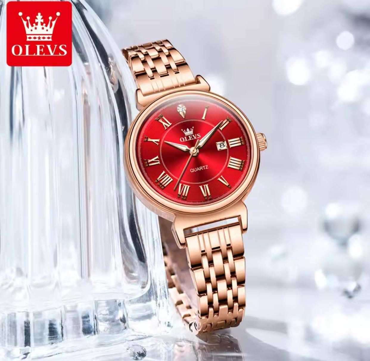 Elegant Rose Gold Women's Watches OLEVS 9997 Brand Luxury Waterproof Automatic Date Quartz Wrist Watch for Lady