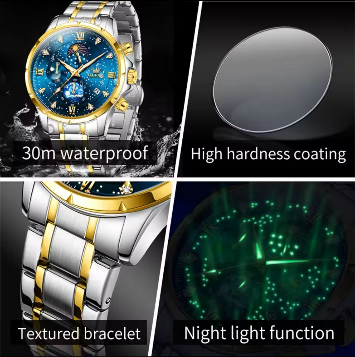 Man Watch Starry Sky Moon Phase Chronograph Waterproof OLEVS 9807 Luminous Auto Date Hand Clock Luxury Quartz Watch for Men