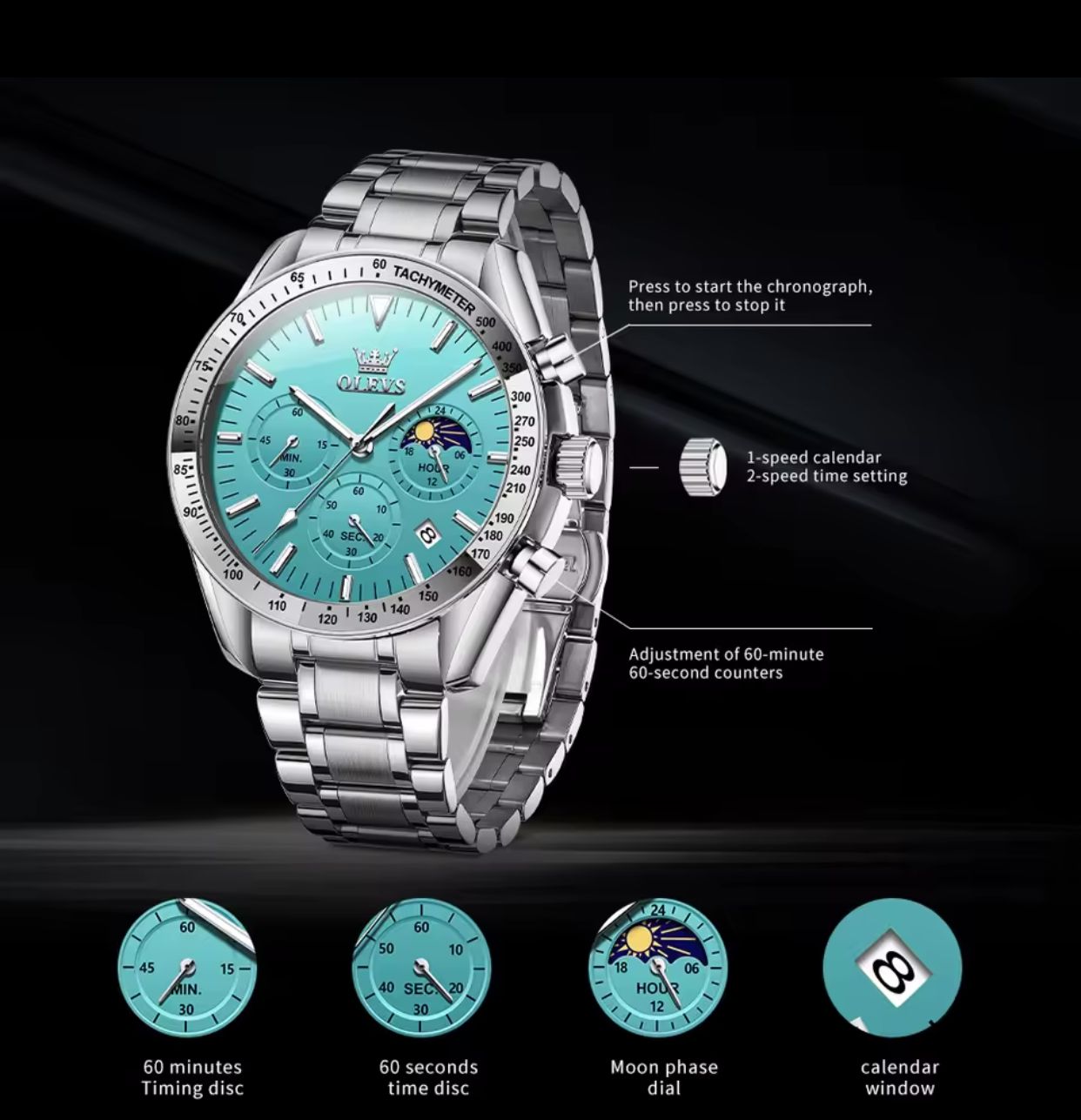 Fashion Luxury Quartz Movement OLEVS 3618 For Men's Watch 30M Life Waterproof Wrist Luminous Hands Auto Date Chronograph Watch