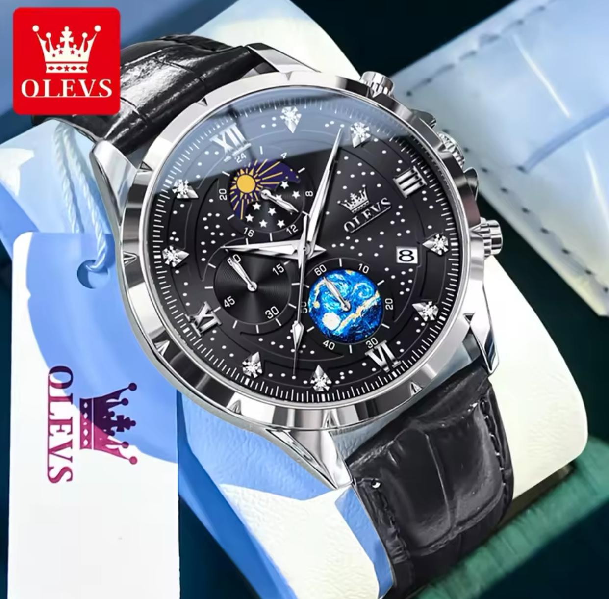 Top Brand Luxury OLEVS 9807 Leather Strap Men's Quartz Watch Fashion Waterproof Luminous Chronograph Watch for Men Wristwatch