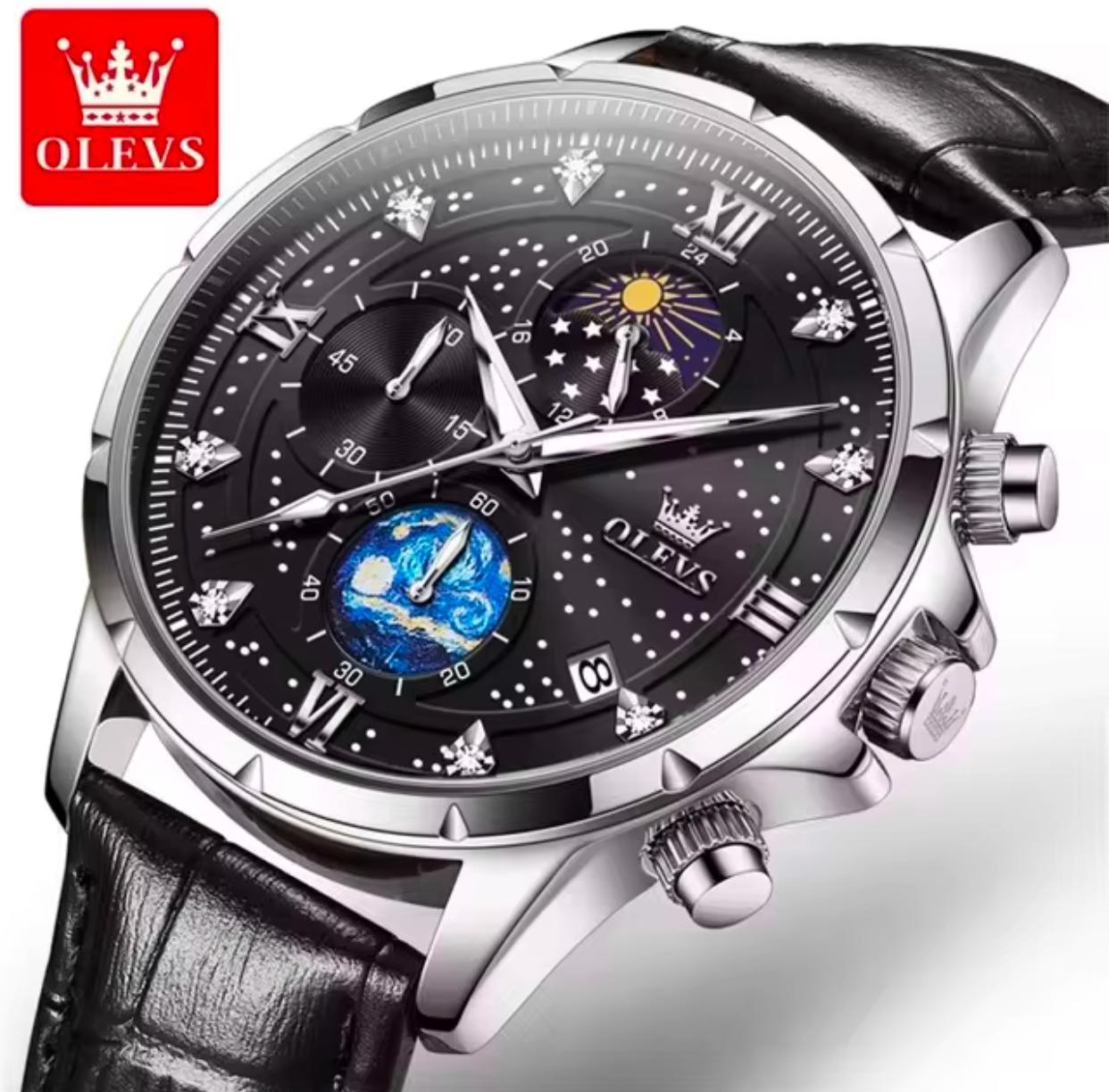Top Brand Luxury OLEVS 9807 Leather Strap Men's Quartz Watch Fashion Waterproof Luminous Chronograph Watch for Men Wristwatch