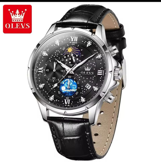 Top Brand Luxury OLEVS 9807 Leather Strap Men's Quartz Watch Fashion Waterproof Luminous Chronograph Watch for Men Wristwatch