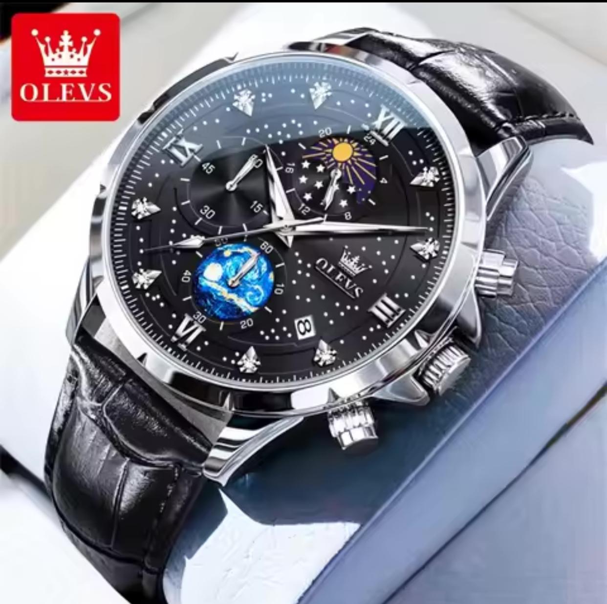 Top Brand Luxury OLEVS 9807 Leather Strap Men's Quartz Watch Fashion Waterproof Luminous Chronograph Watch for Men Wristwatch