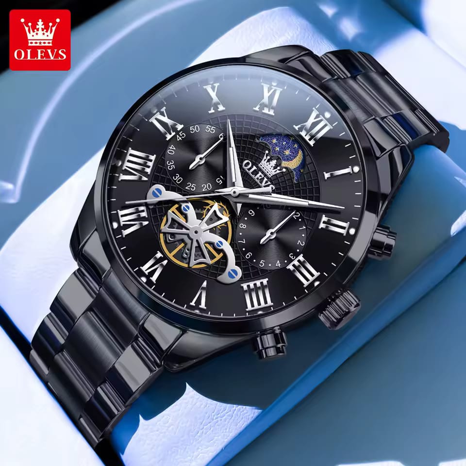 Luxury Men Quartz Chronograph Watch OLEVS 3640 Waterproof Leather Band Fashion Business Sport