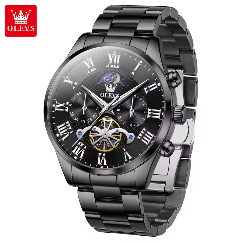 Luxury Men Quartz Chronograph Watch OLEVS 3640 Waterproof Leather Band Fashion Business Sport