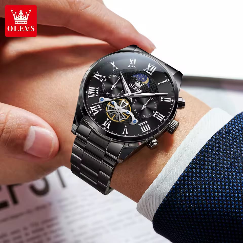 Luxury Men Quartz Chronograph Watch OLEVS 3640 Waterproof Leather Band Fashion Business Sport