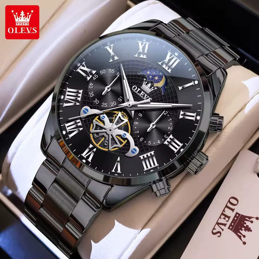 Luxury Men Quartz Chronograph Watch OLEVS 3640 Waterproof Leather Band Fashion Business Sport