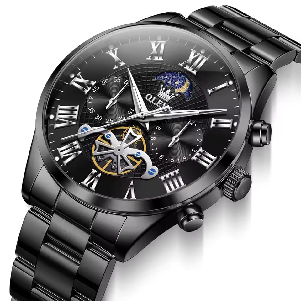 Luxury Men Quartz Chronograph Watch OLEVS 3640 Waterproof Leather Band Fashion Business Sport