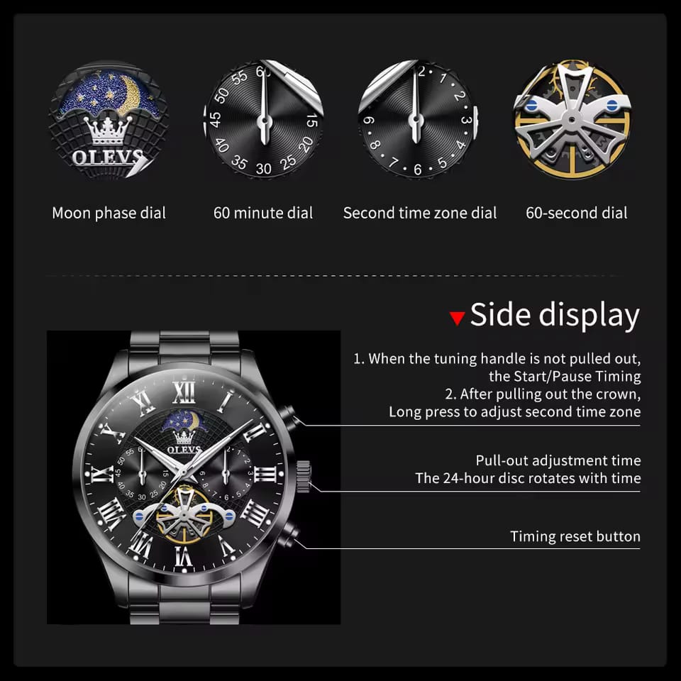 Luxury Men Quartz Chronograph Watch OLEVS 3640 Waterproof Leather Band Fashion Business Sport