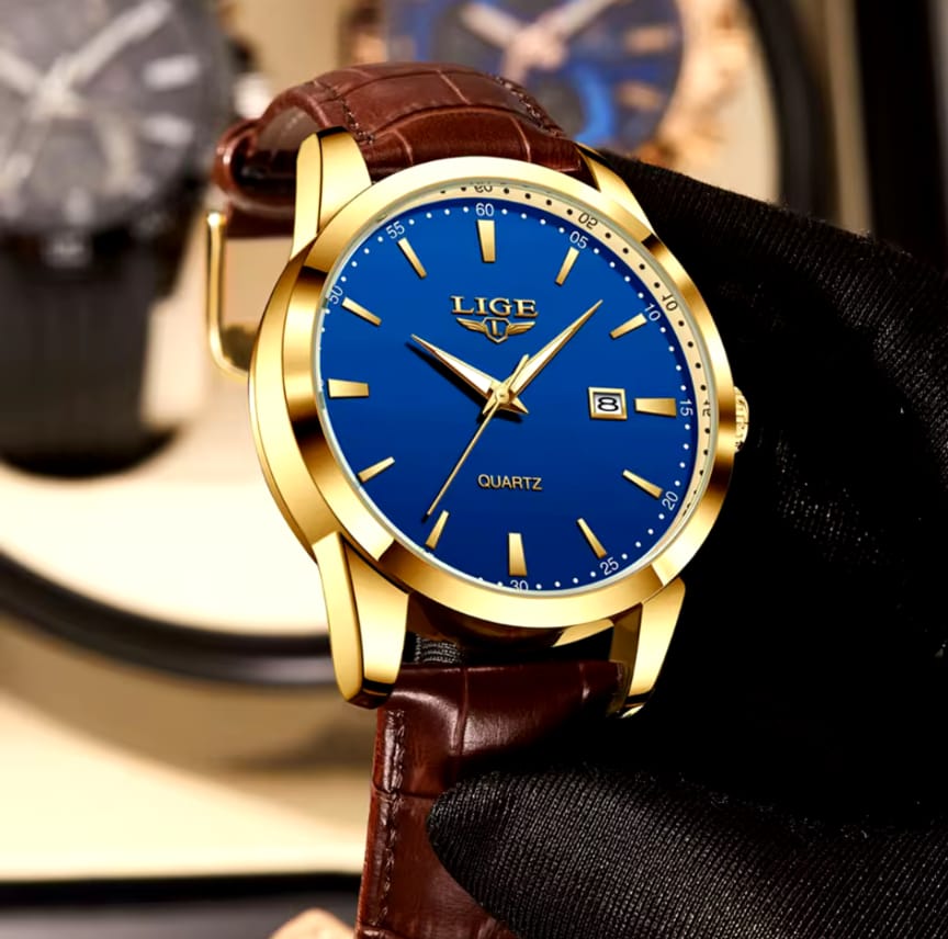 New Mens Watches LIGE 8970 Top Brand Leather Waterproof Sport Automatic Date Quartz Watch For Men