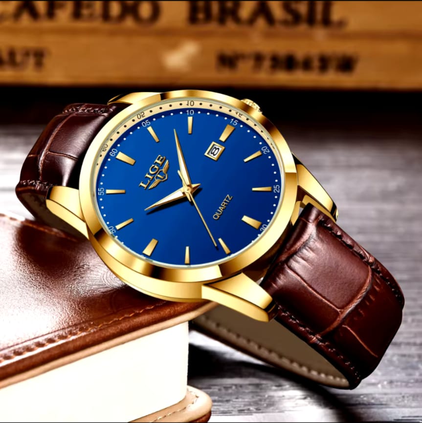 New Mens Watches LIGE 8970 Top Brand Leather Waterproof Sport Automatic Date Quartz Watch For Men